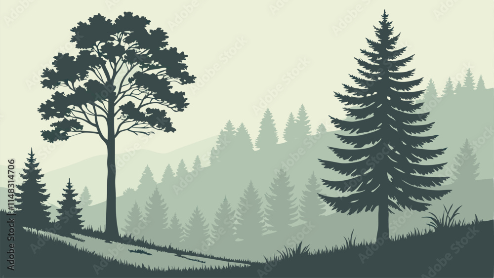 Fototapeta premium Transform Your Designs with Coniferous Winter Forest 🌲🎨 – High-Quality EPS File!