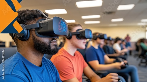 A state-of-the-art neuroscience lab mapping human brain activity, with researchers using wearable devices and 3D brain models to visualize neural pathways.  photo