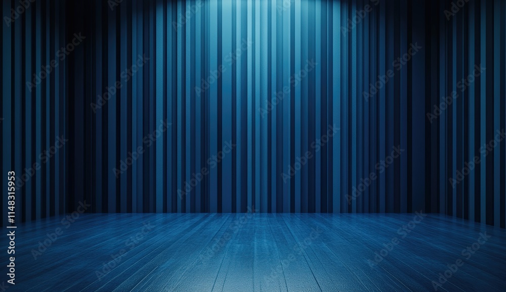 Striped Walls and Wooden Floor: A Dark Blue Room Design Striped Walls and Wooden Floor: A Dark Blue Room Design