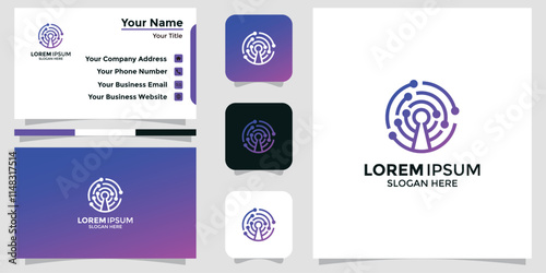 technology logo design letter and branding card
