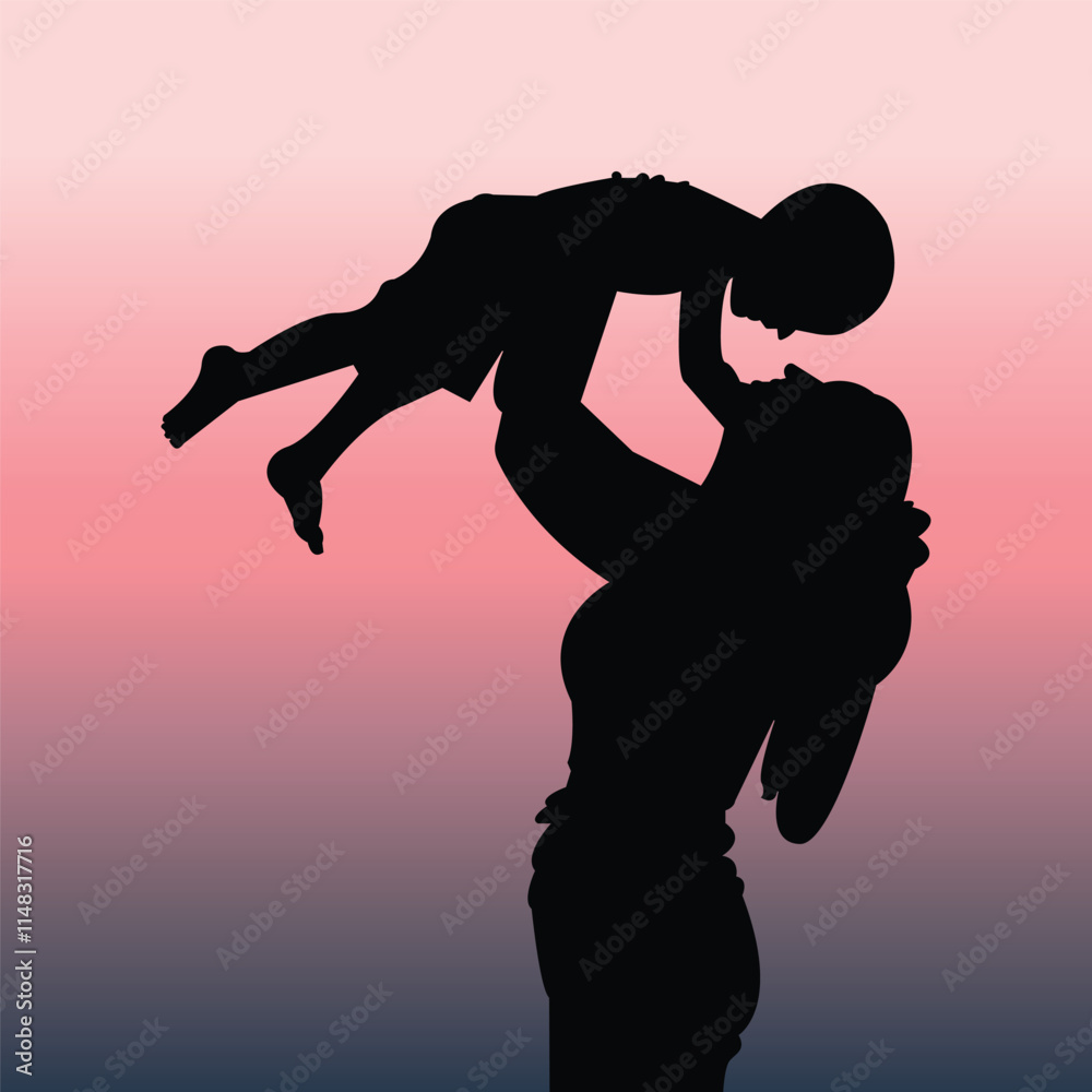 Hand Drawn Mother And child Silhouette Hand Drawn Mother And child Silhouette