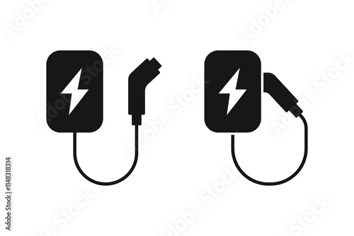 Electric charging device icons. Ev charging point station icons. Electric vehicle charging icons. Vector illustration
