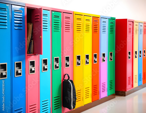 Colorful school lockers backpack.