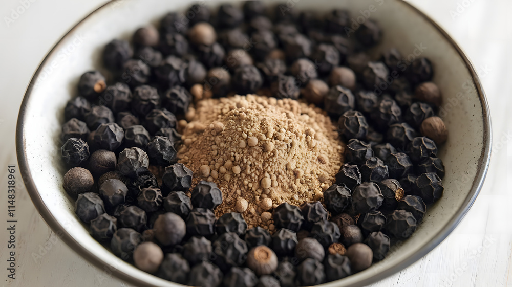 A photo of black pepper in a white background. A photo of black pepper in a white background.