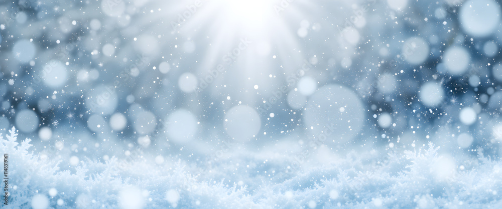 Snowflakes gently falling on a pristine snowy ground, with soft sun rays filtering through trees in the blurred background, creating a serene and magical winter wonderland atmosphere. Snowflakes gently falling on a pristine snowy ground, with soft sun rays filtering through trees in the blurred background, creating a serene and magical winter wonderland atmosphere.