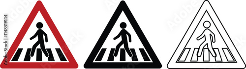 A man walking on a zebra crossing Pedestrian icon in flat, line set isolated on transparent background Crossroad with traffic lights, car transport walk across path symbol vector for apps and website photo