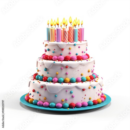 A Vibrantly Colorful Birthday Cake Decorated with Candles and Colorful Sprinkles