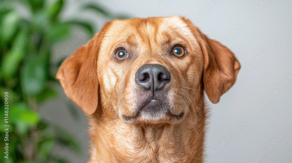 Close-up portrait of a fox-red Labrador Retriever dog looking directly at the camera. Close-up portrait of a fox-red Labrador Retriever dog looking directly at the camera.