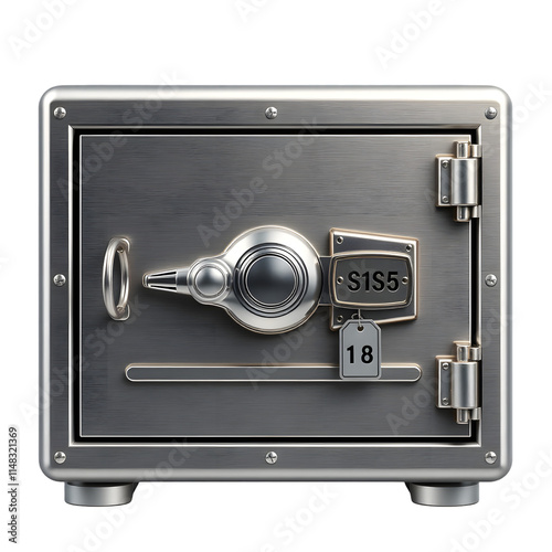 Metal safe with combination lock.