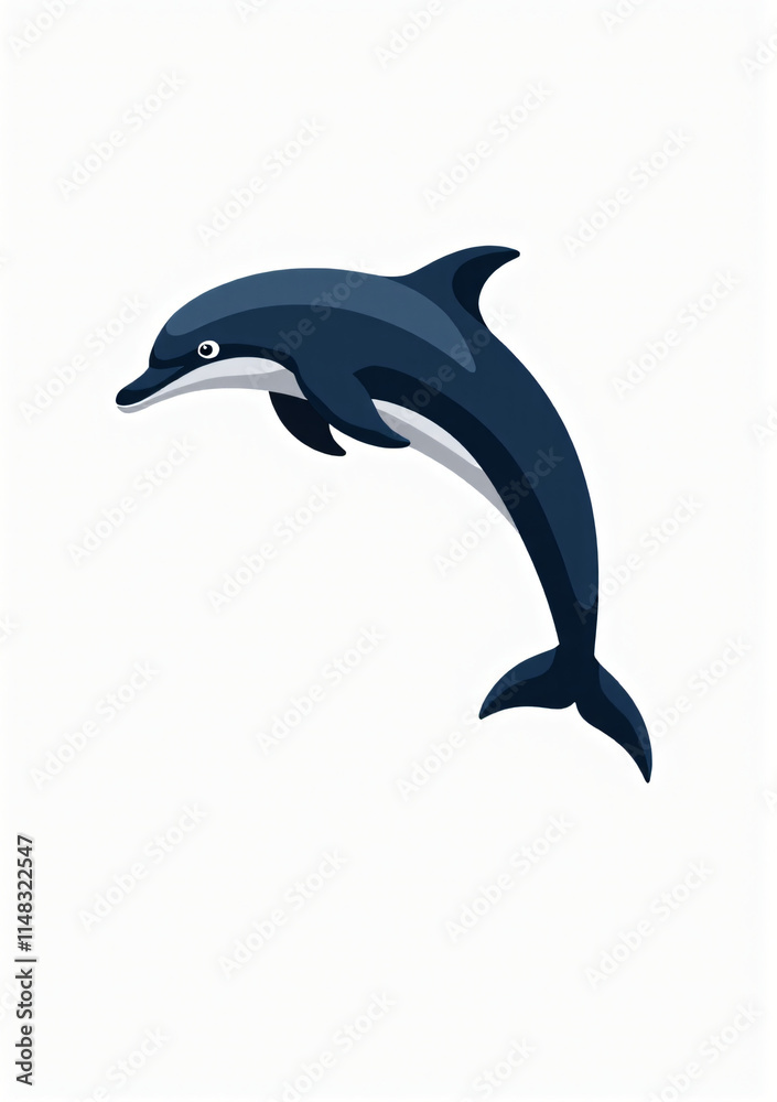 Naklejka premium Adorable Dolphin in Motion, Stylized 2D Vector Art on White Background 