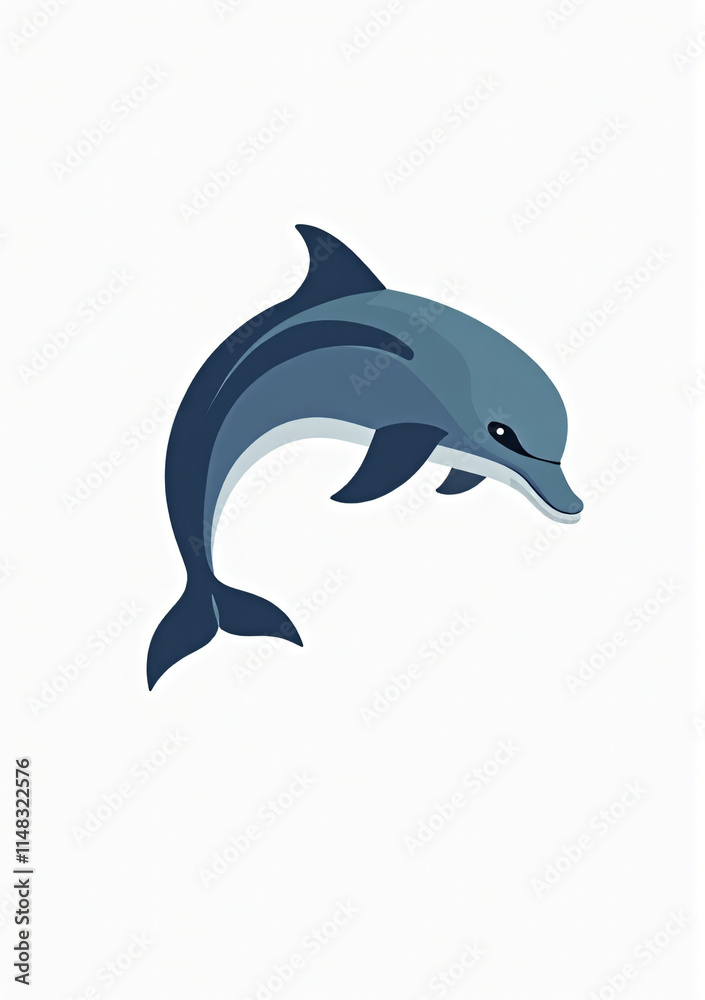Fototapeta premium Friendly Dolphin Swimming in the Ocean, Cartoon Wildlife Design on White Background 
