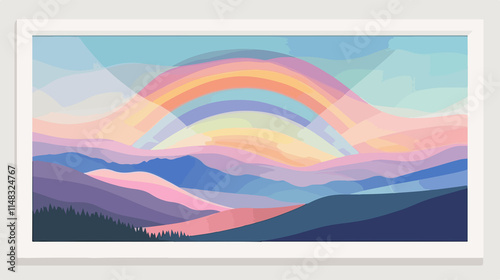 Vibrant Landscape with Hills and Rainbow - Beautiful Natural Scenery