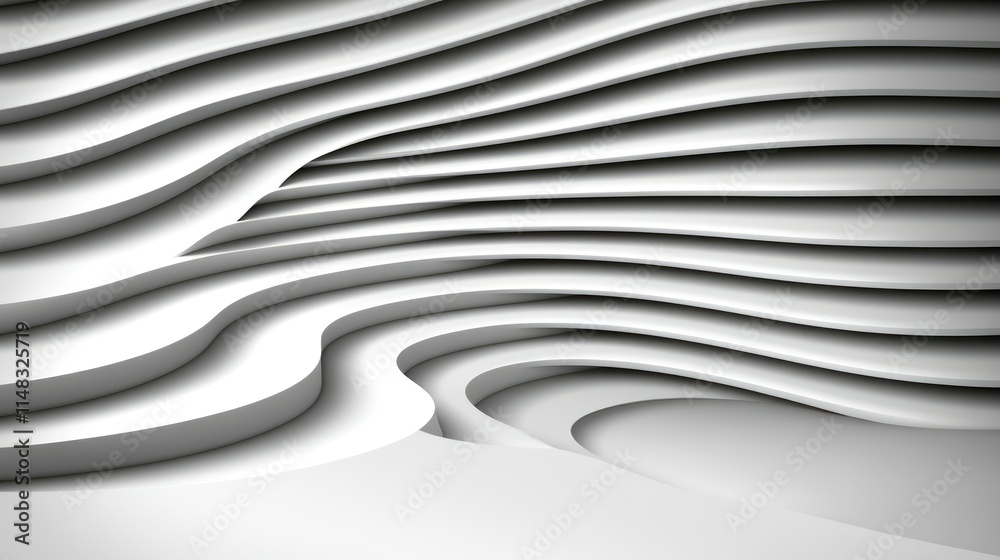 Abstract White Wave Pattern Architectural 3D Render of Layered Curves