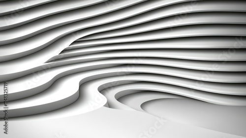 Abstract White Wave Pattern Architectural 3D Render of Layered Curves