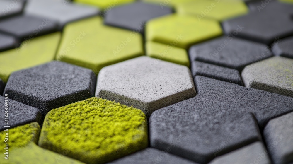Abstract hexagonal texture with grey and lime green tones. Abstract hexagonal texture with grey and lime green tones.