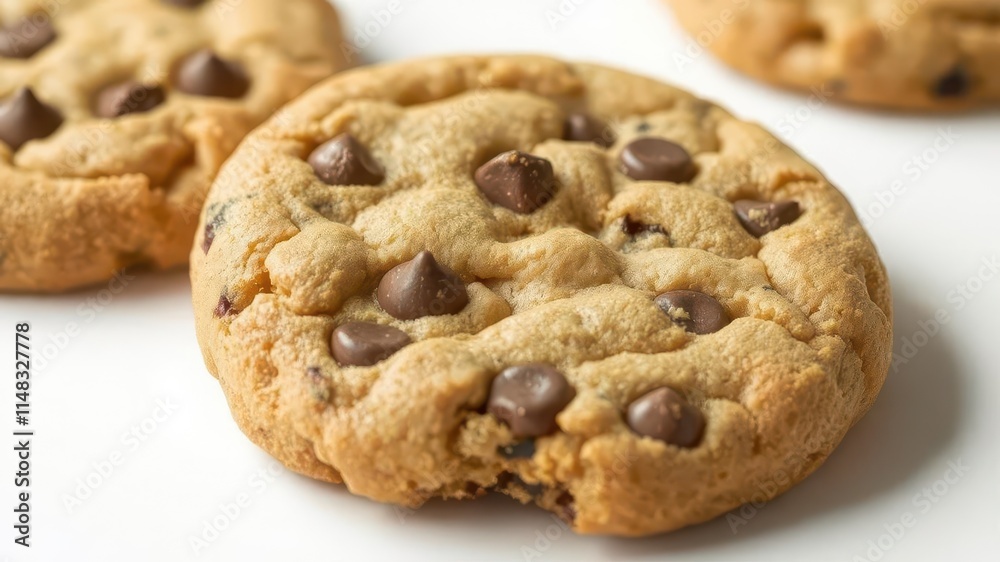 Golden brown chocolate chip cookie, isolated on white background, food,homemade Golden brown chocolate chip cookie, isolated on white background, food,homemade
