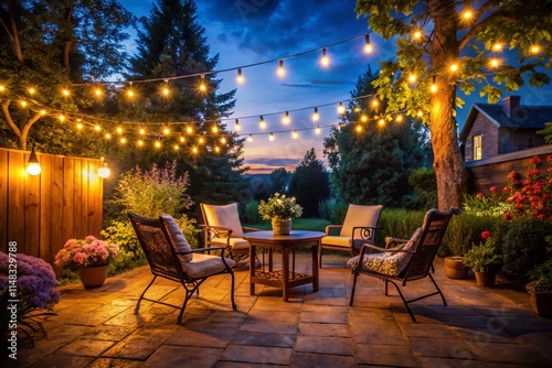 Wallpaper Mural Silhouette Backyard Patio Night Lighting Comfortable Seating Furniture Design Torontodigital.ca