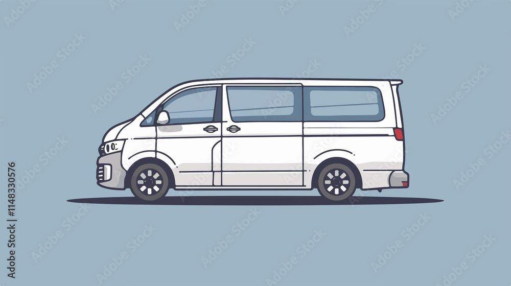 Fototapeta premium Hand-Drawn Minivan Line Icon in Cute Cartoon Doodle Style