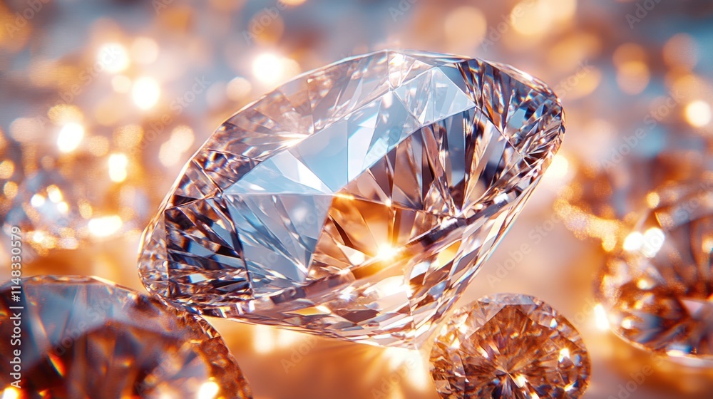 Sparkling diamonds, close-up view, shiny facets, luxury gems, warm background. Sparkling diamonds, close-up view, shiny facets, luxury gems, warm background.