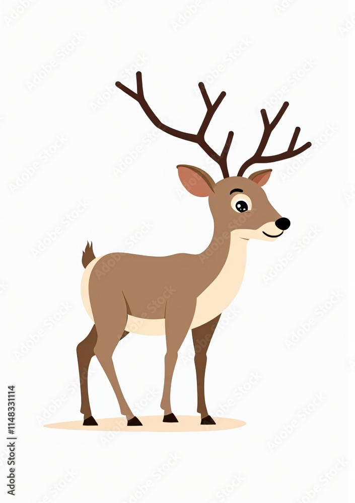 Fototapeta premium Elegant Deer with Big Antlers, Wildlife Illustration on White Background