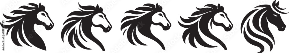 Fototapeta premium Five stylized horse head silhouettes.