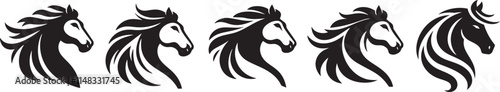 Five stylized horse head silhouettes.