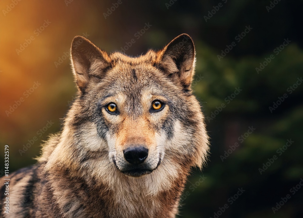 wolf in the forest, wolf looking at camera wolf in the forest, wolf looking at camera