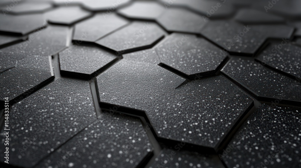 Abstract dark grey geometric textured surface with hexagonal pattern and speckled details. Abstract dark grey geometric textured surface with hexagonal pattern and speckled details.