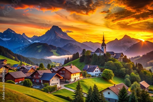 Silhouette Photography: Jaun Pass Village, Boltigen, Fribourg, Switzerland - Scenic Sunset Views