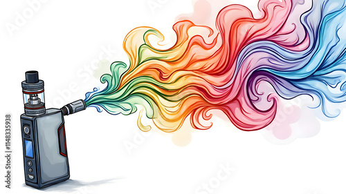 Colorful Swirls Emanating from a Vape Device in a Creative Illustration Style