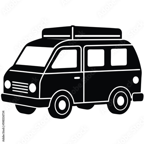 Mini van grill silhouette on white background