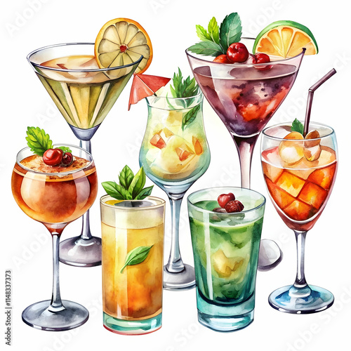Alcohol Cocktail Collection in Watercolor Style Illustration