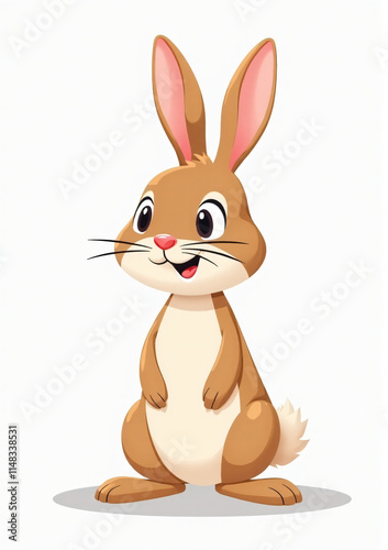 Joyful Bunny Standing on Hind Legs, Vector Animal Illustration on White Background





