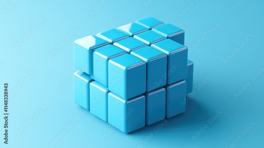 Blue cube puzzle blocks on blue background. Blue cube puzzle blocks on blue background.