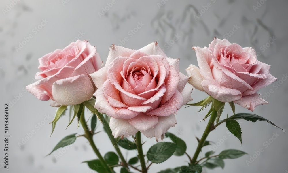 Three dewy roses, isolated on white background, fresh, nature Three dewy roses, isolated on white background, fresh, nature