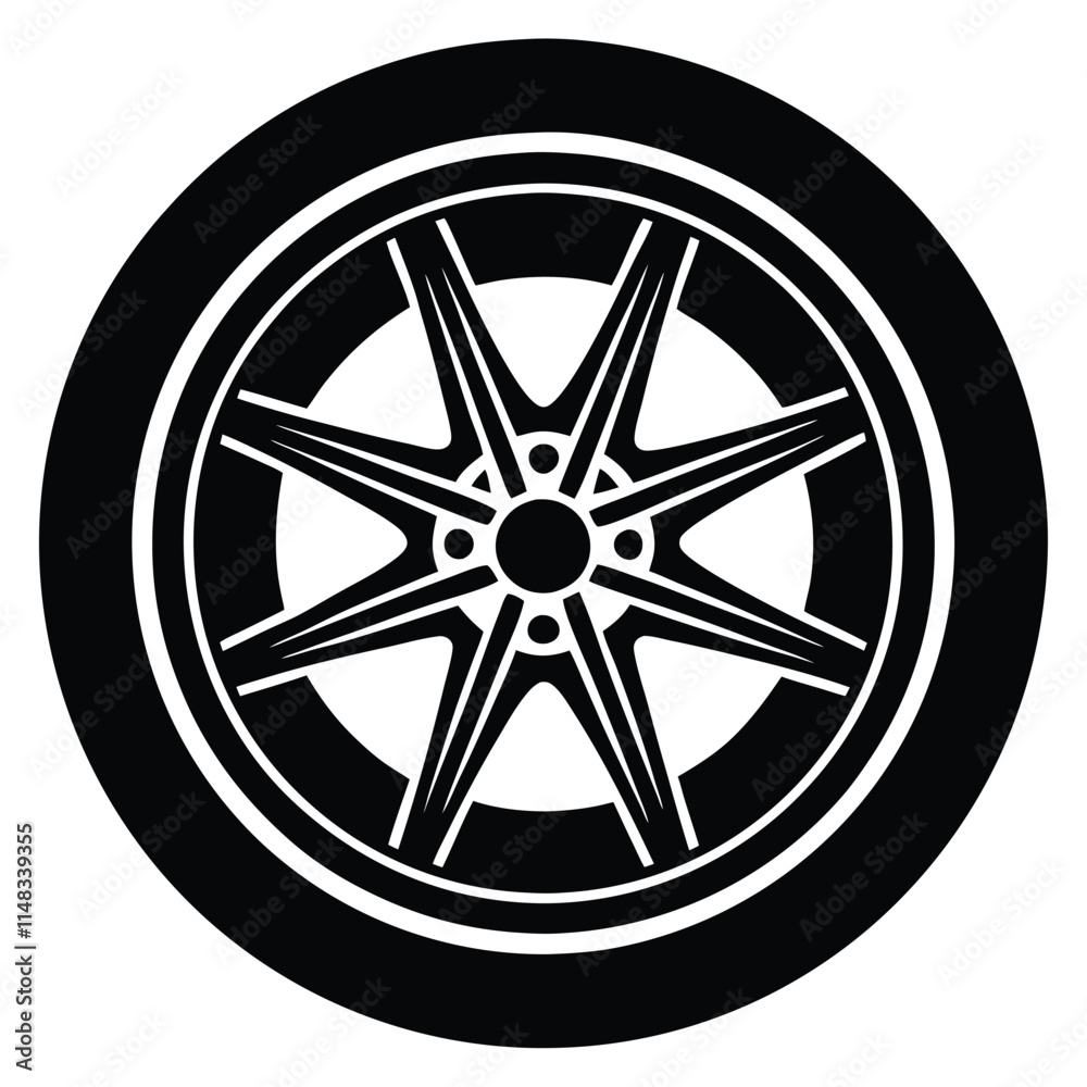 Muscle car wheel silhouette on white background Muscle car wheel silhouette on white background