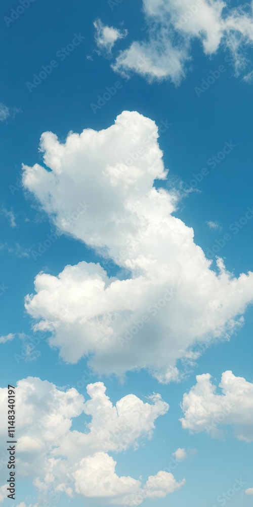 Fototapeta premium Vast, serene blue sky dotted with fluffy white cumulus clouds, atmosphere, texture