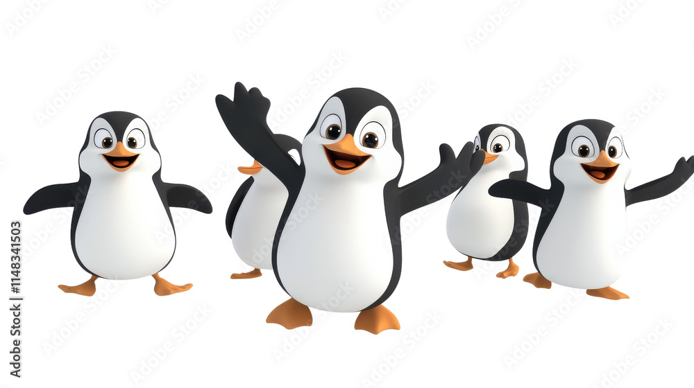 Fototapeta premium Colorful Cartoon Penguins Celebrating with Joyful Expressions