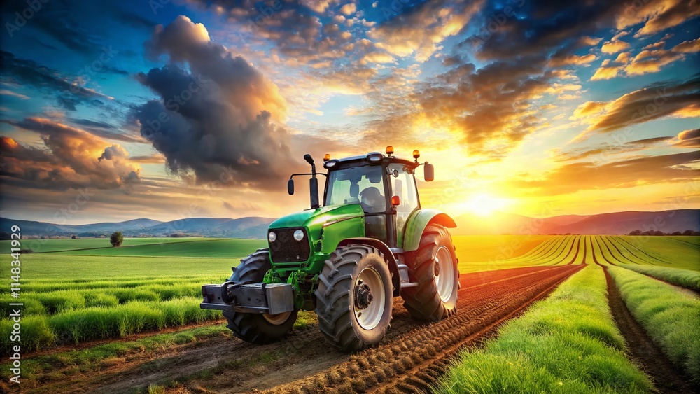 Fototapeta premium Smart Farming: AI-Powered Tractor Revolutionizing Agriculture