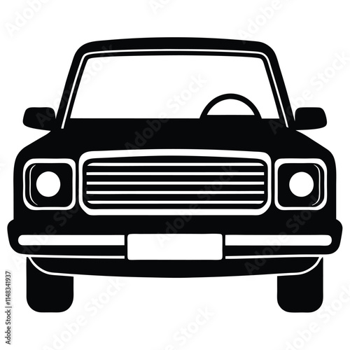 Pickup truck front view silhouette on white