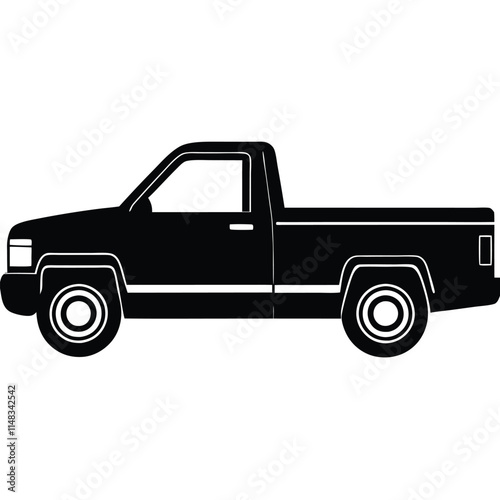 Pickup truck side view silhouette on white