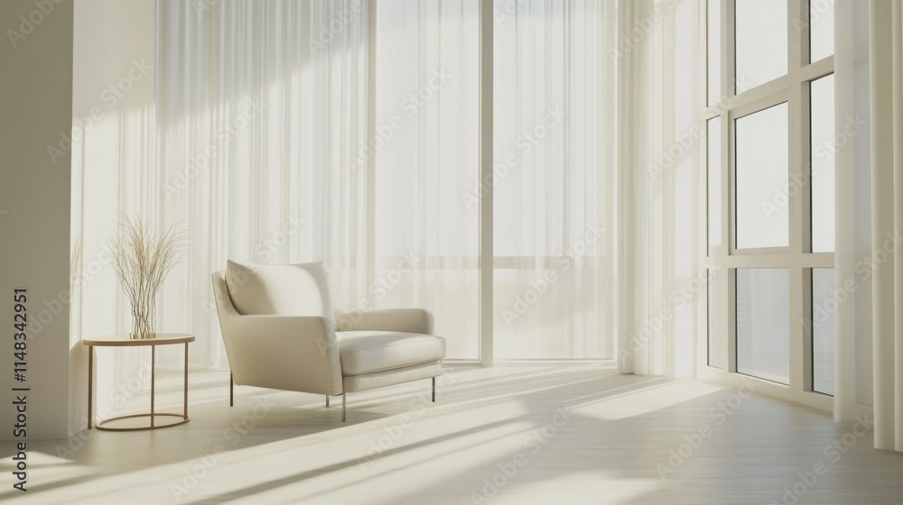 Fototapeta premium Minimalist modern room with sleek, spacious design. Featuring clean lines and muted colors