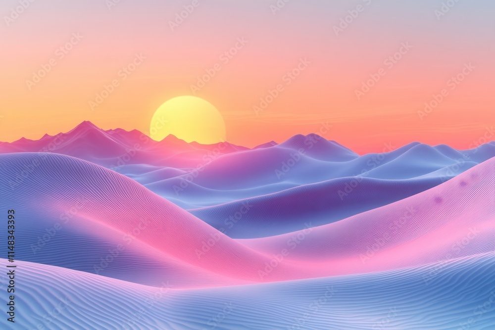 A serene landscape of colorful dunes under a vibrant sunset. A serene landscape of colorful dunes under a vibrant sunset.