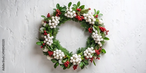 Snowberry Christmas Wreath, White Berry Wreath, Holiday Home Decor, Christmas Card Background, Festive Wreath Photography