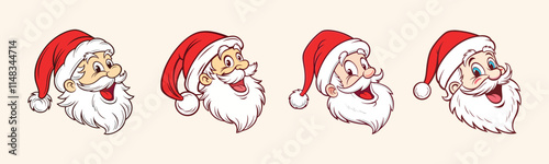 Santa Claus with various expressions. Humorous cartoon character, vector illustration.
