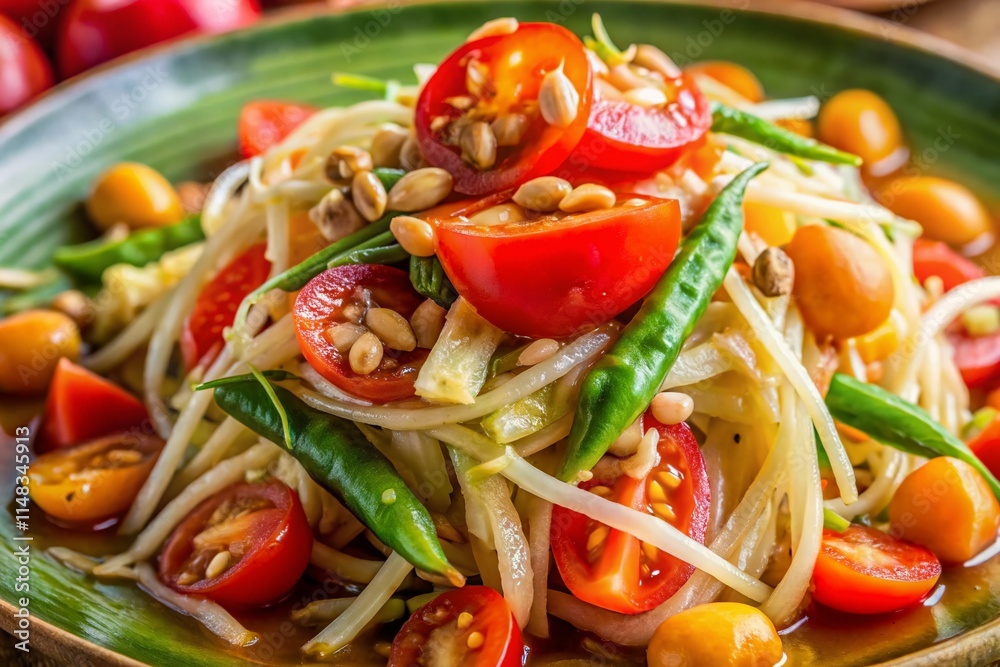 Som Tam Macro Photography: Vibrant Thai Street Food Close-Up Som Tam Macro Photography: Vibrant Thai Street Food Close-Up