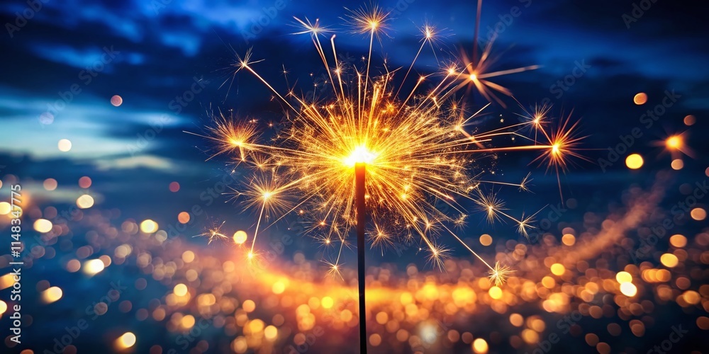 Obraz premium Sparkling Night Landscape: Bright Firework Burst in Dark Sky Photography