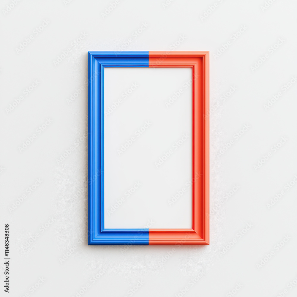 vibrant empty picture frame with blue and red accents, perfect for showcasing art vibrant empty picture frame with blue and red accents, perfect for showcasing art
