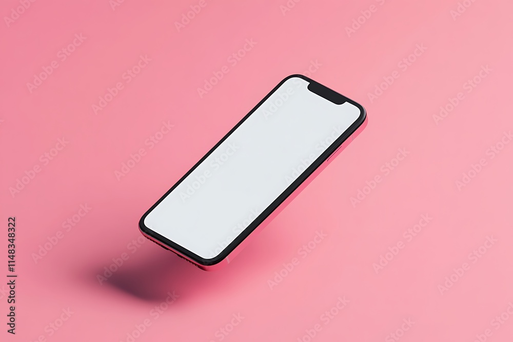 Smartphone incline view with pink gradient background. Mockup template. 3D Rendering. Smartphone incline view with pink gradient background. Mockup template. 3D Rendering.