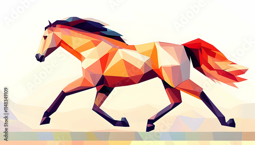 Polygonal horse running on white background with gradient geometric shapes, graphic design, for use as a print or digital art. photo